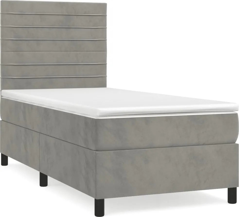 vidaXL Pat box spring cu saltea, gri deschis, 90x190 cm, catifea