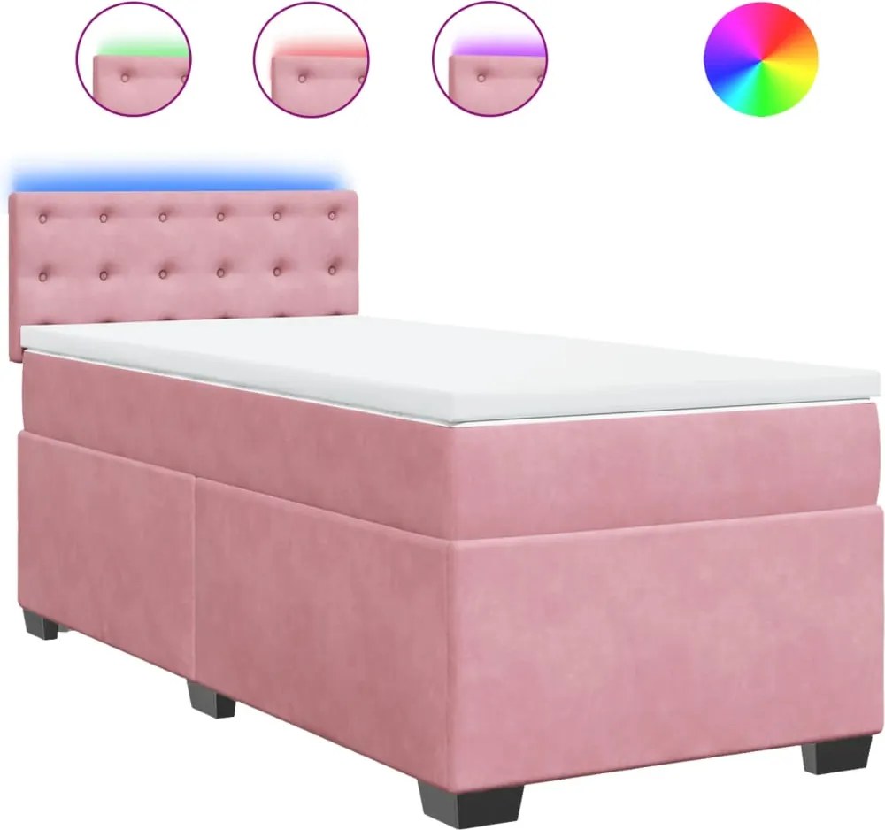 vidaXL Pat box spring cu saltea, roz, 100x200 cm, catifea