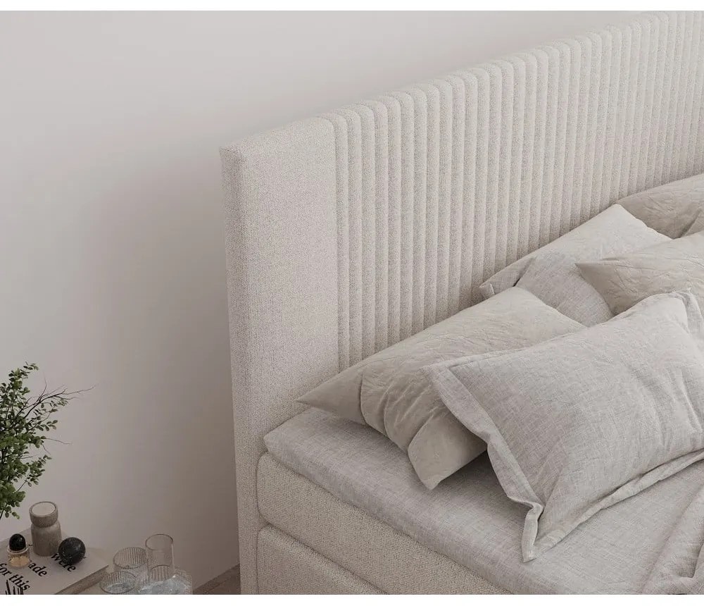 Pat boxspring bej cu spațiu de depozitare 200x200 cm Bergamo – Maison de Rêve