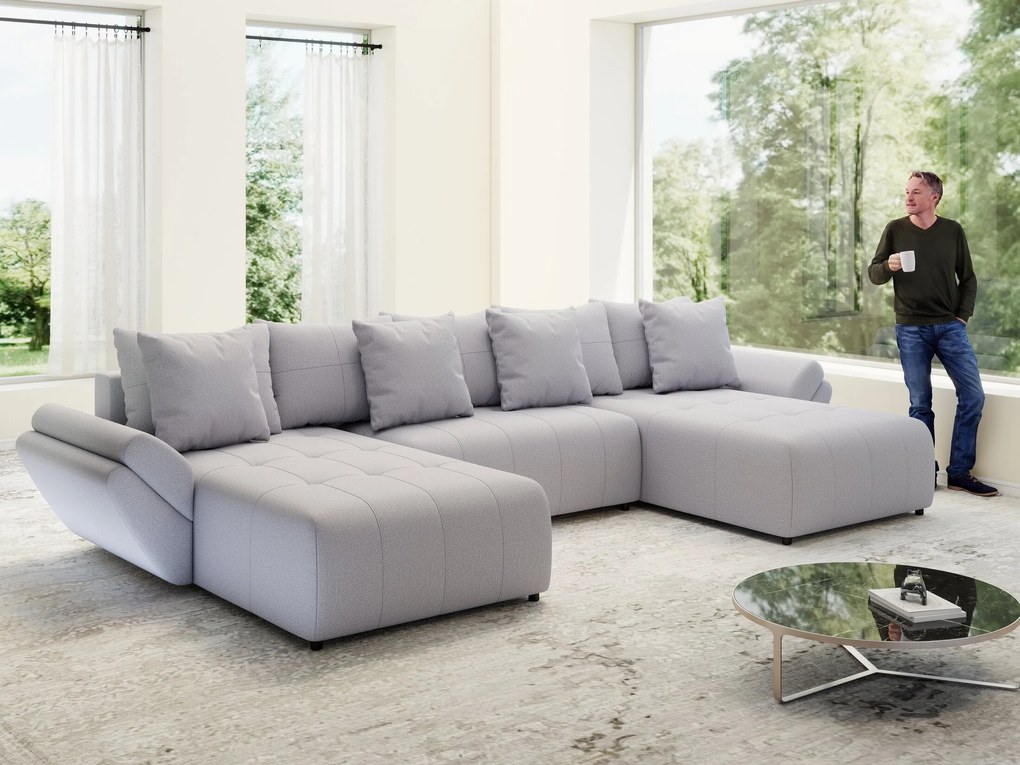 Colțar extensibil dumonde cu ladă de depozitare si sezut confortabil din spuma high-density, Berlin U Enjoy Gri 380x180 cm