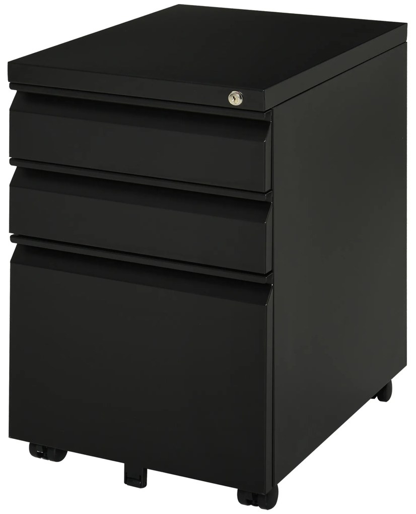 HOMCOM Dulap de birou mobil cu depozitare pe roți 3 sertare blocabile 39 x 48 x 60 cm negru | Aosom Romania
