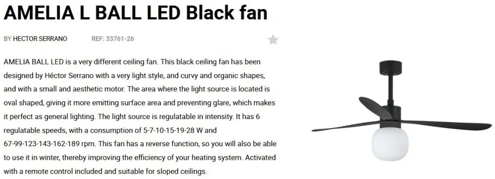 Lustra cu Ventilator si telecomanda AMELIA L BALL LED negru