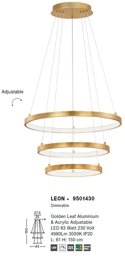 Lustra LED design modern circular ajustabil LEON 83W NVL-9501430