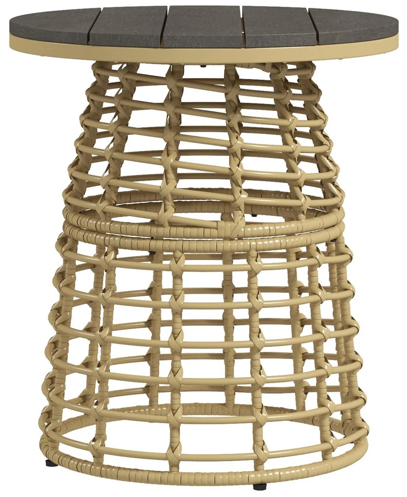 Outsunny Masă de cafea de grădină rotundă din rășină aspect răchită metal și blat compozit, dim. Ø45 x 50H cm | Aosom Romania