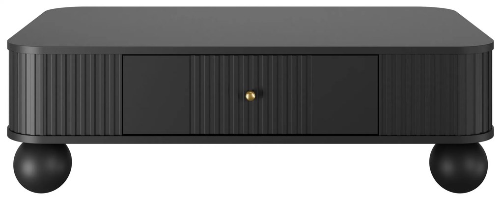 Măsuță de cafea cu sertar Vesper 103x60 cm - negru / mânere aurii / picioare sferice