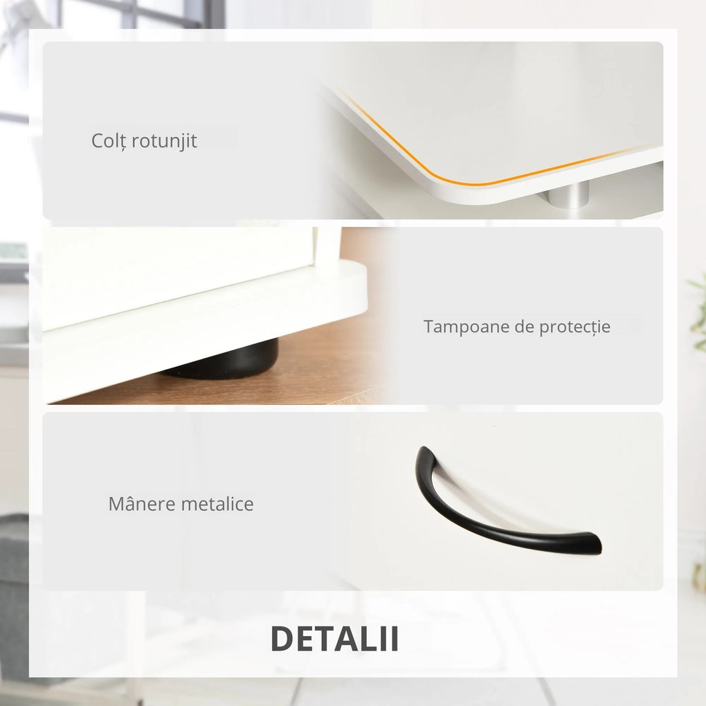 HOMCOM Birou PC din PAL și Oțel Alb cu Tastatură și Raft Monitor, Spațiu Generos de Lucru, 2 Sertare, Design Modern, 120x55x85 cm | Aosom Romania