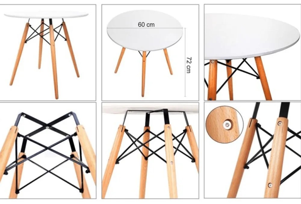 Masă dining, alb/fag, diametru 60 cm, GAMIN NEW 60