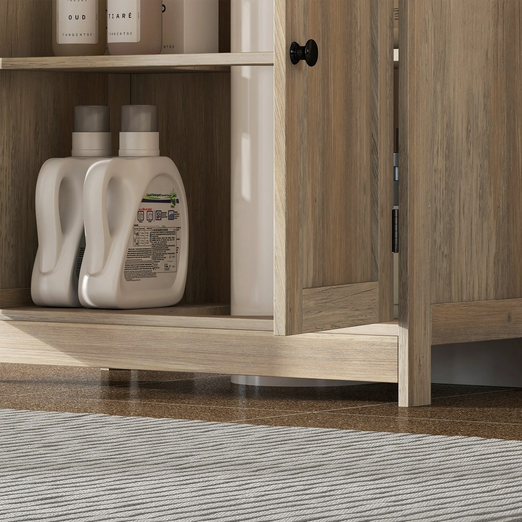 HOMCOM Mobilier sub lavoar, Mobilier de baie dulap cu 2 uși, Etajeră reglabilă, Rezistent la umiditate, 60 x 30 x 60 cm, Gri | Aosom Romania