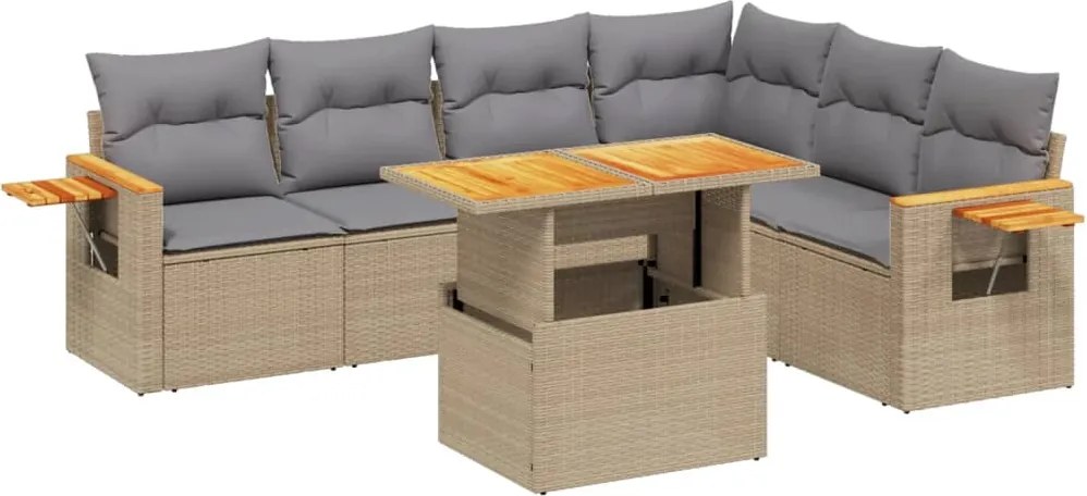 vidaXL Set canapele de grădină, 7 piese, cu perne, bej, poliratan