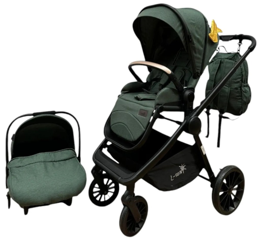 Carucior 3 in 1: Cadru usor, Landou confortabil, Varianta sport si Scoica auto - CPC-65-verde