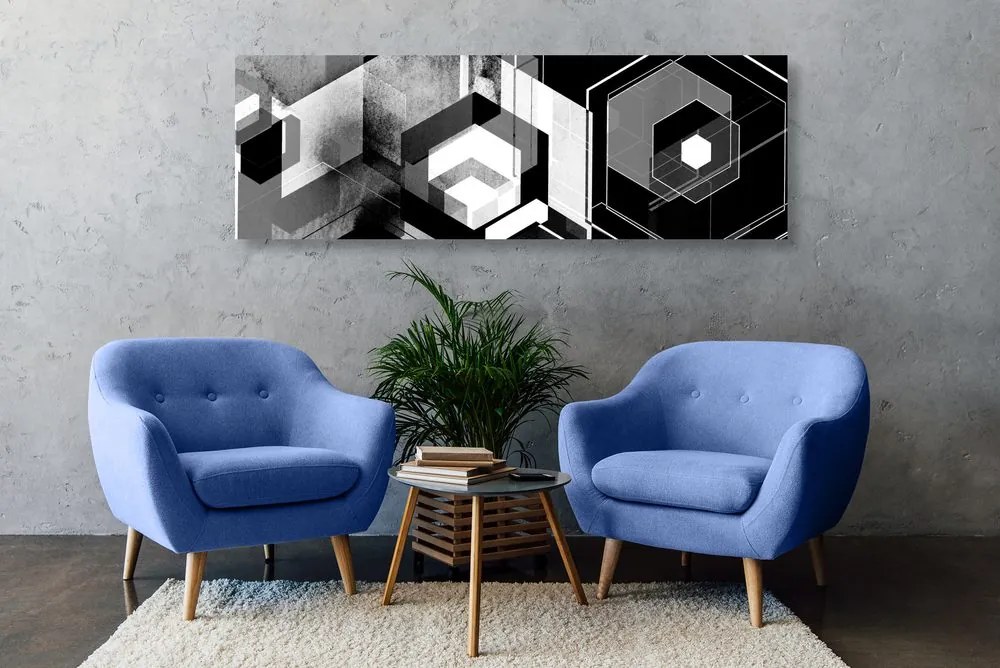 Tablou geometrie futuristă în design alb-negru