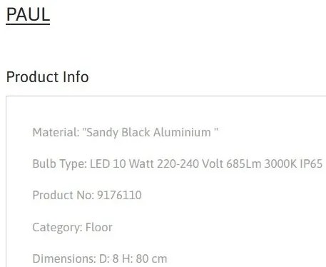Stalp de exterior cu tarus pentru terasa sau gradina, PAUL H-80cm