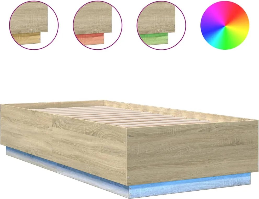 vidaXL Cadru de pat cu LED, stejar sonoma, 100x200 cm, lemn prelucrat