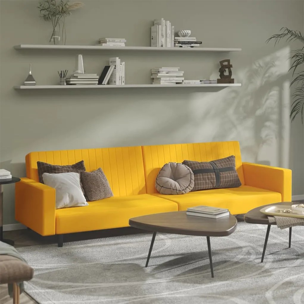 vidaXL Canapea extensibilă cu 2 locuri, galben, catifea