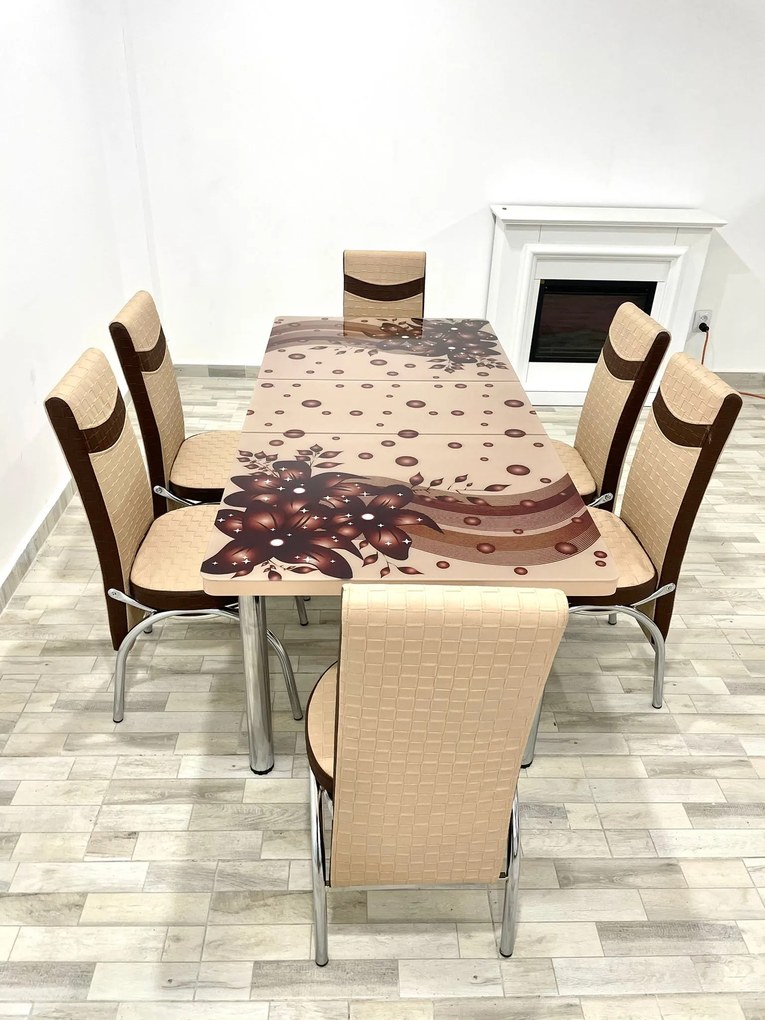 Set masa extensibila 130 / 170 x 80 cm cu 6 scaune, model 1631