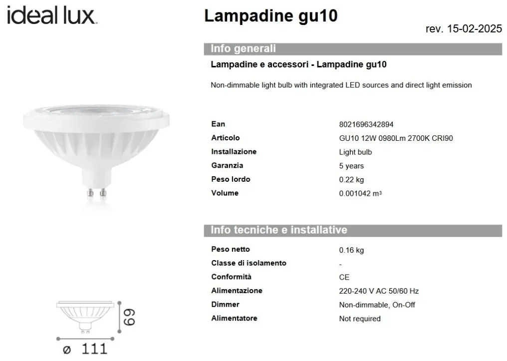 Bec LED ,GU10 12W 0980lm 2700k cri90