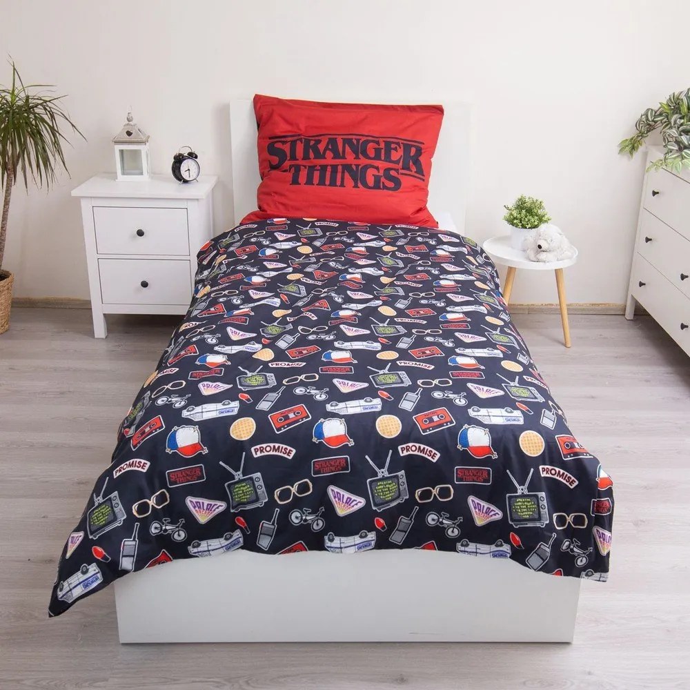 Lenjerie de pat pentru copii din bumbac pentru pat de o persoană 140x200 cm Stranger Things "Upside Down" – Jerry Fabrics