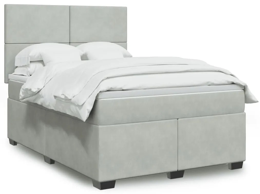 vidaXL Pat box spring cu saltea, gri deschis, 140x190 cm, catifea