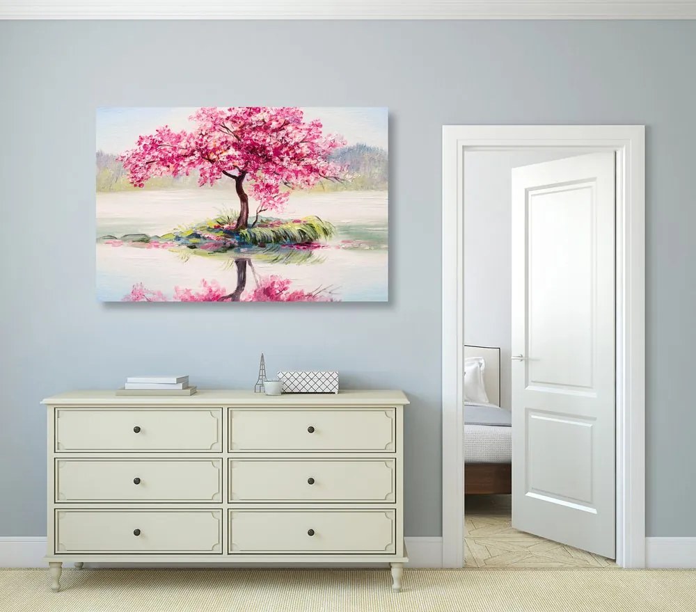 Tablou cireș oriental în design roz
