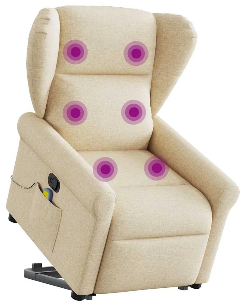vidaXL Fotoliu masaj rabatabil cu ridicare, crem, material textil