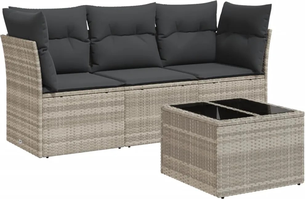 vidaXL Set canapea de grădină cu perne, 4 piese, gri deschis poliratan