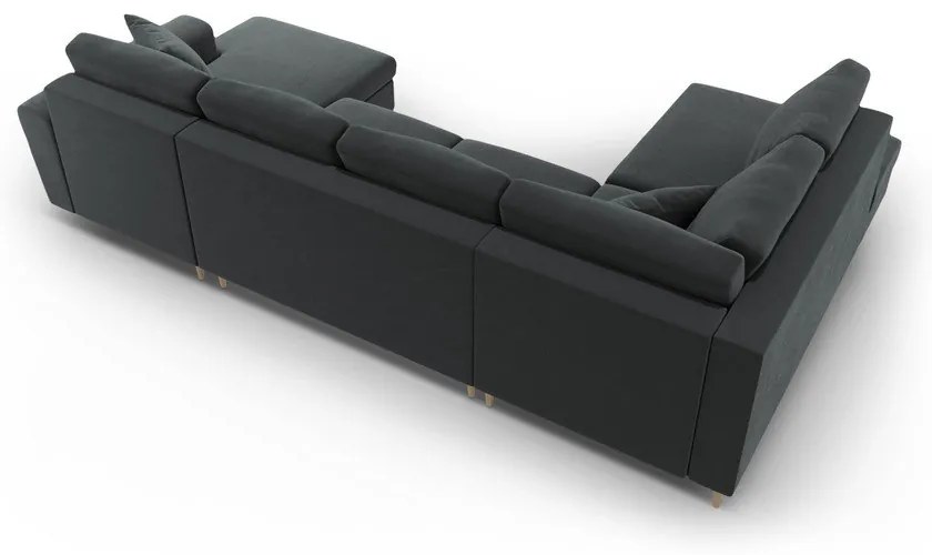 Colțar gri închis extensibil, cu spațiu de depozitare cu tapițerie din catifea (cu colț pe partea stângă-în formă de "U") Kyoto – Cosmopolitan Design