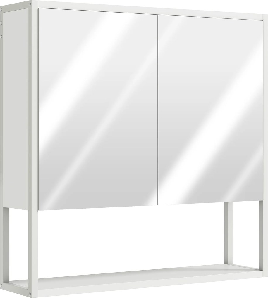 HOMCOM Dulap de Baie de Perete cu Oglindă, Dulap cu Raft Reglabil și Raft Deschis, 60x16x60 cm, Alb | Aosom Romania