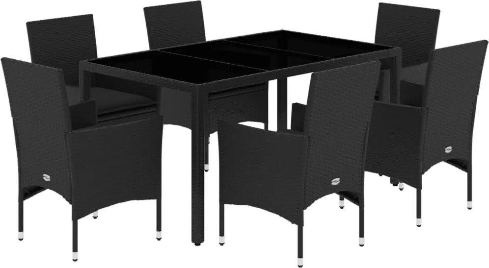 vidaXL Set mobilier de grădină cu perne 7 piese negru poliratan&sticlă