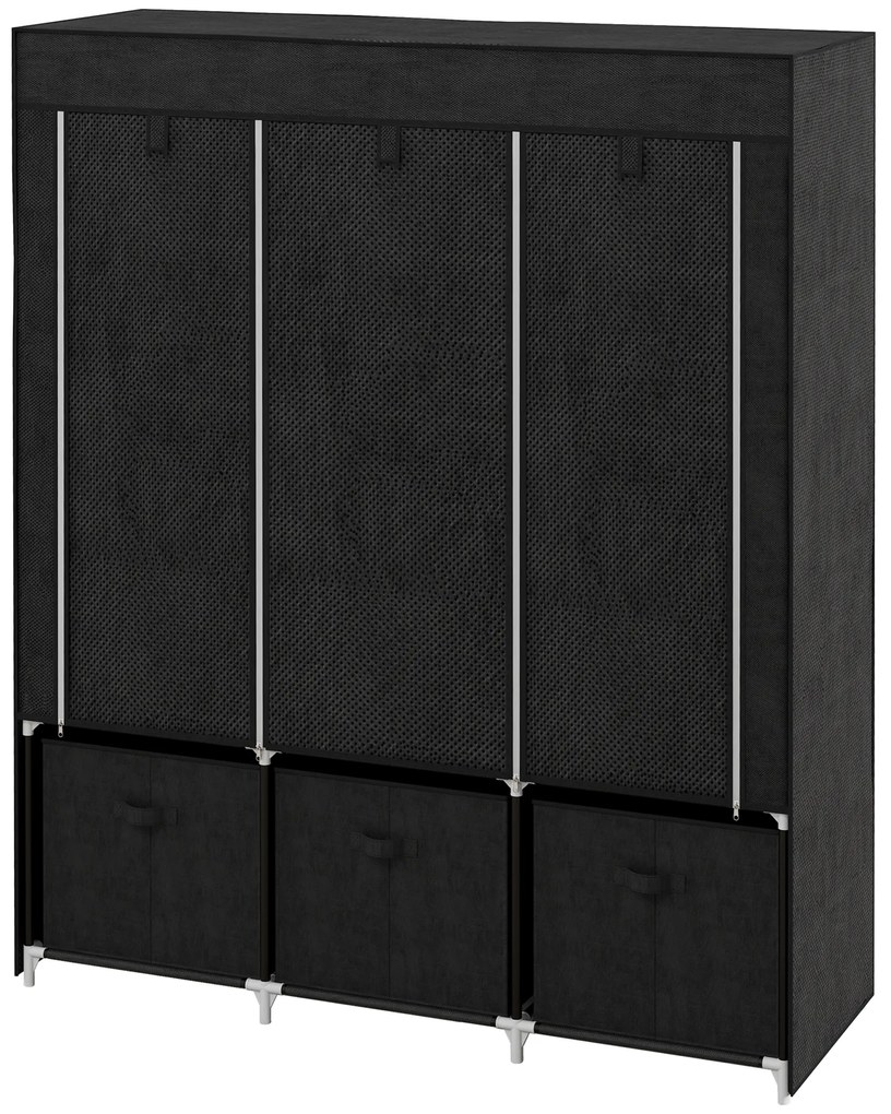 HOMCOM Dulap textil pliabil cu 5 rafturi, 2 bare și 3 sertare, 125x43x162,5 cm | Aosom Romania