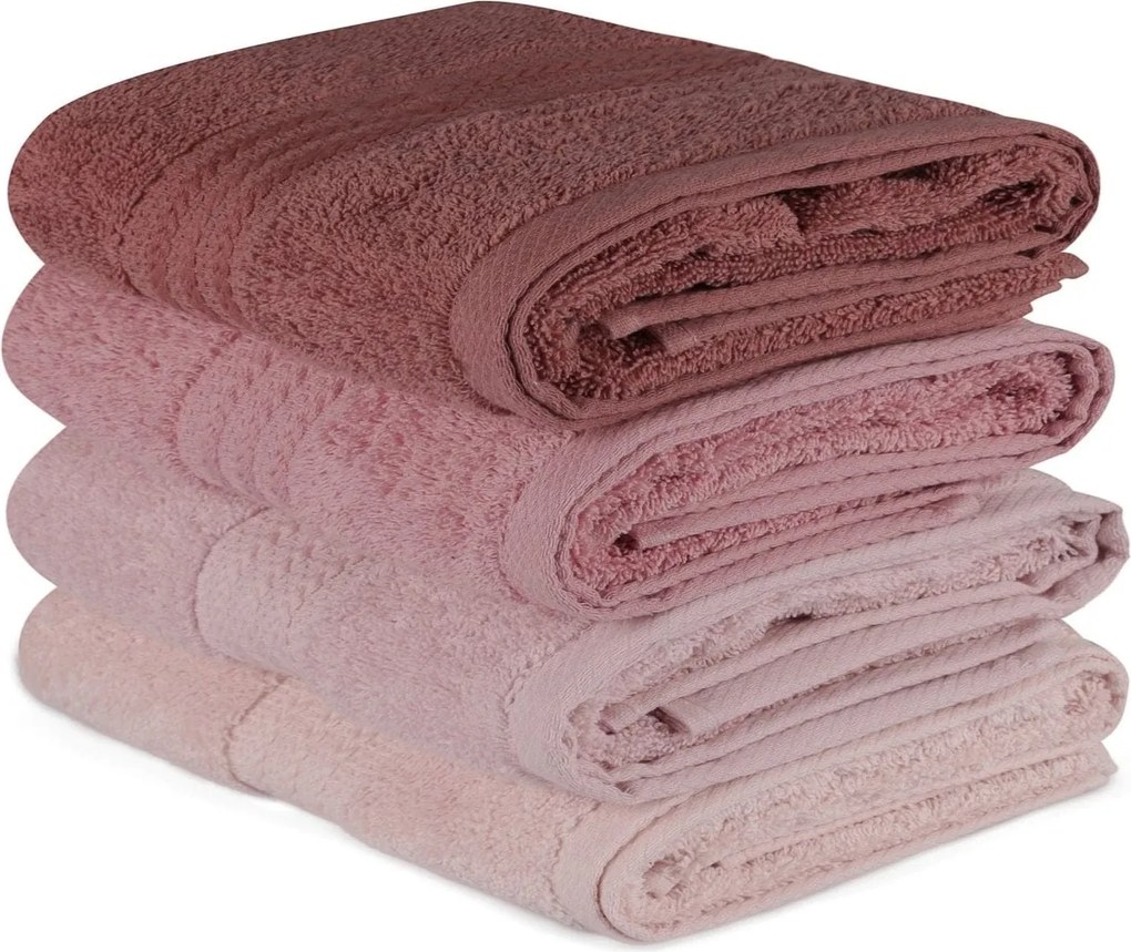 Set 4 prosoape baie RAINBOW, roz, bumbac, 50x90 cm