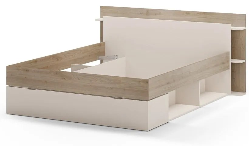 Pat matrimonial alb/în culoare naturală cu aspect de lemn de stejar cu spațiu de depozitare fără somieră 160x200 cm Albo – Marckeric