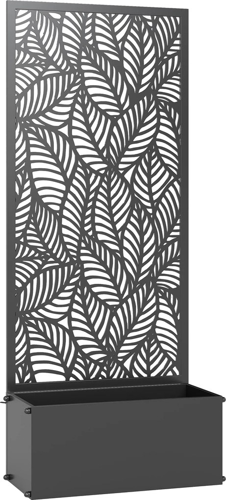 Outsunny Jardinieră cu spalier, ladă pentru flori, cu paravan, pentru plante cățărătoare, metal, 45 x 21,5 x 110 cm, negru | Aosom Romania