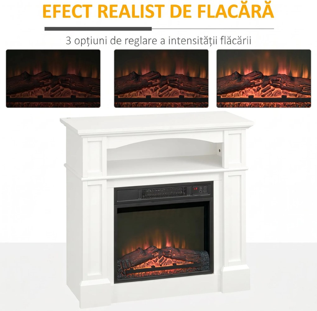 HOMCOM Șemineu Electric 1800W cu Efect de Flacără Reglabilă, Telecomandă și Timer | Aosom Romania
