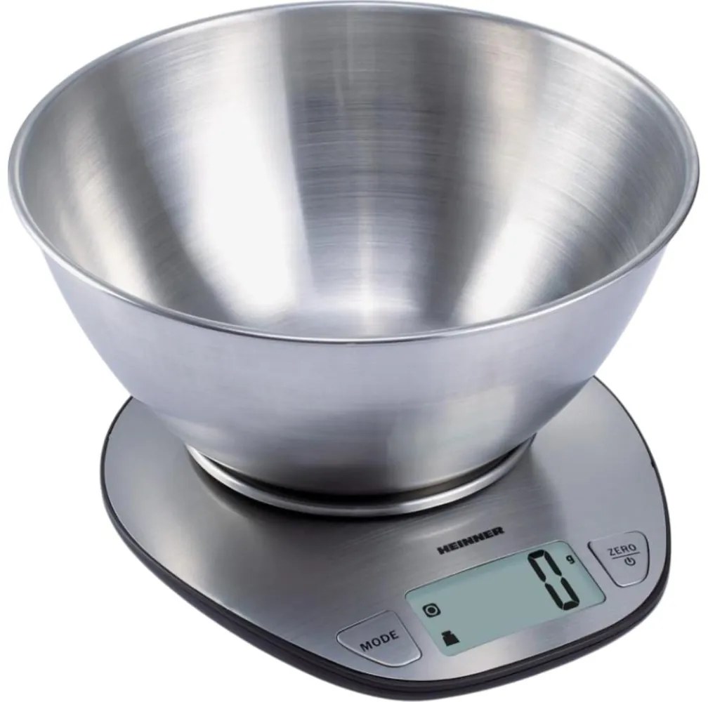 Cântar digital de bucătărie Heinner HKS-5SS, cu bol, alimentare 2xAAA, inox