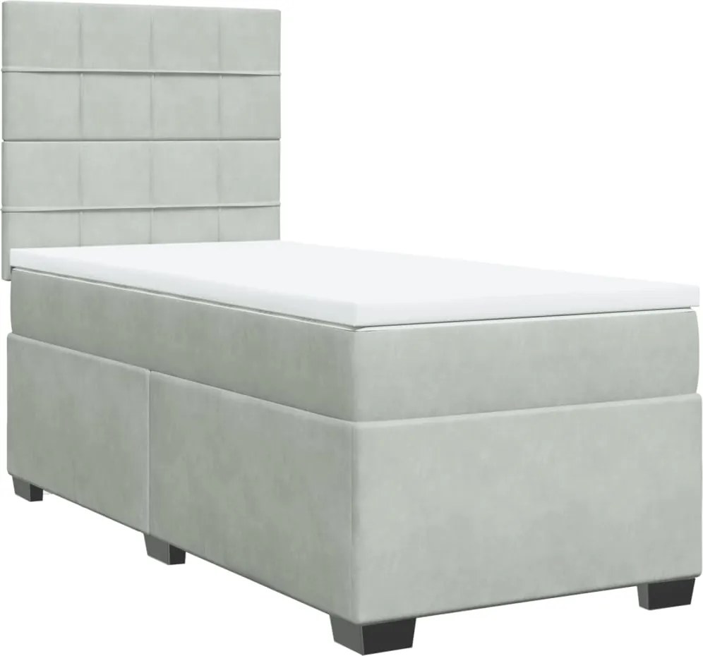 vidaXL Pat box spring cu saltea, gri deschis, 90x190 cm, catifea