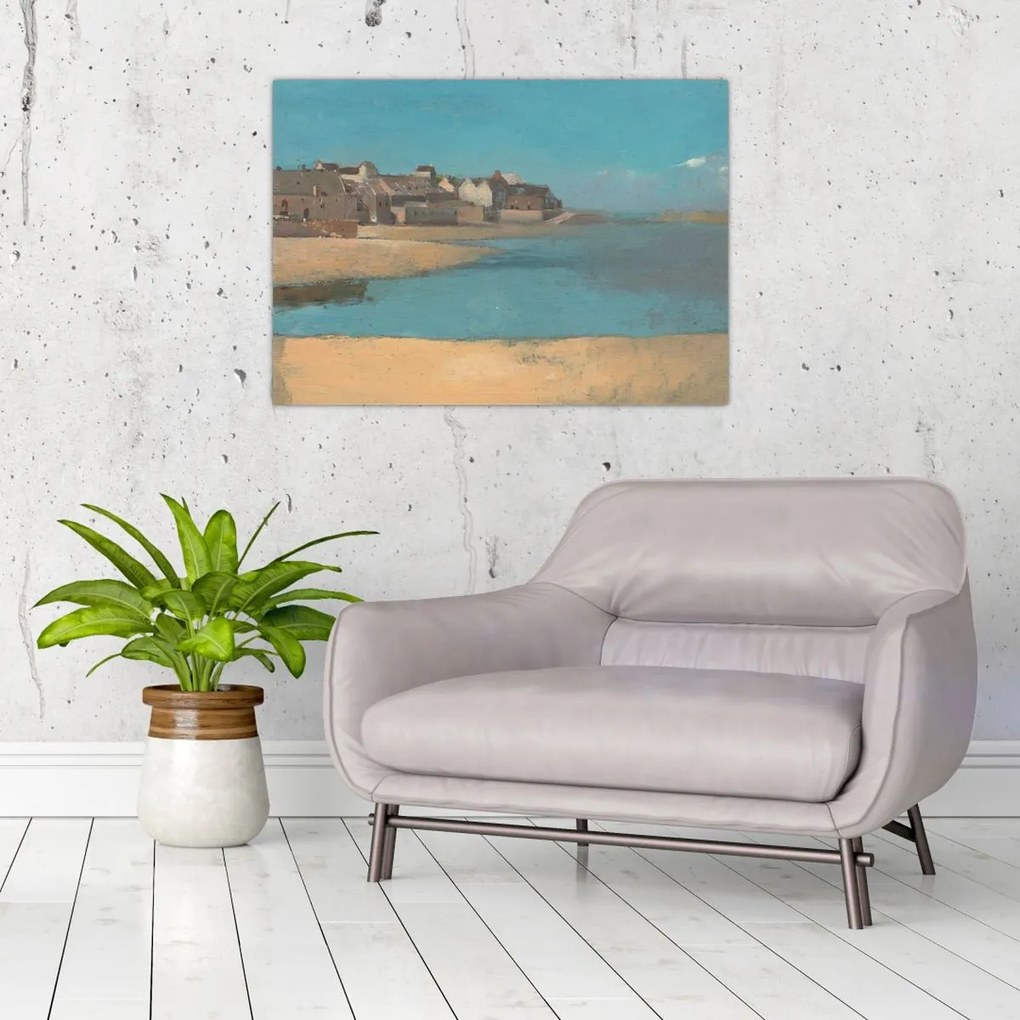 Tablou pe sticlă - Odilon Redon, Village by the Sea in Brittany, reproducere (70x50 cm)