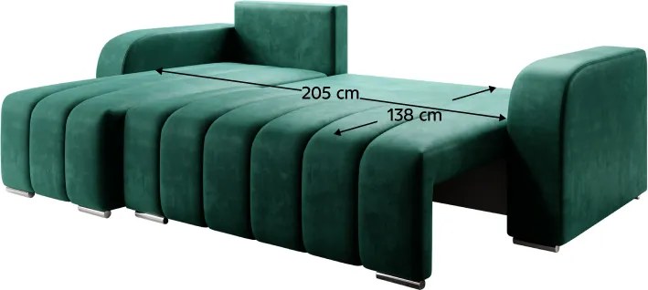 Canapea extensibilă, culoare smarald, stânga, PORIMA ROH