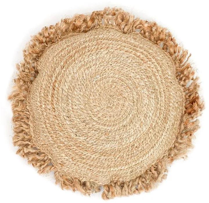 Pernă decorativă din fibre de cânepă Tierra Bella Hemp, ø 45 cm, maro deschis