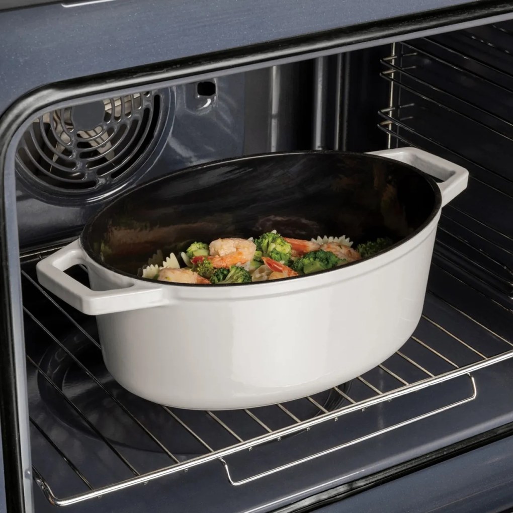Oală din fontă emailată ovală cu capac 30 cm, 4.65L – Berlinger Haus Sahara Collection BH 6540, crem, pentru cuptor și coacere lentă
