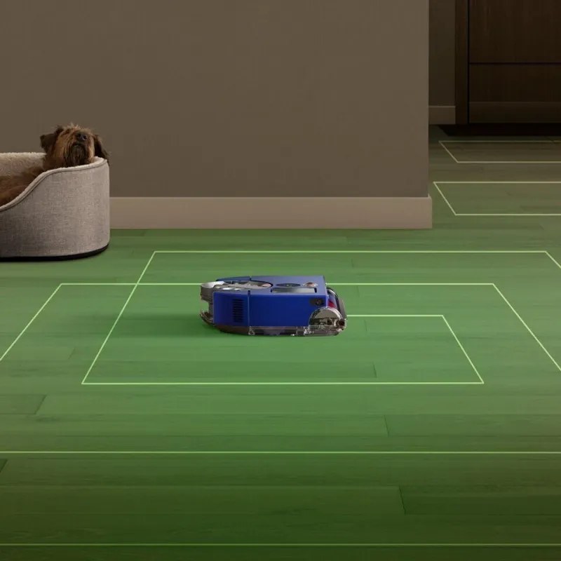 Aspirator robot Aspirator Dyson 360 Vis Nav, 65 AW, 22000 Pa, 110000 rpm, 4 moduri, Navigare vizuală 360°, Hyperdymium, Profil redus, Albastru/Nickel