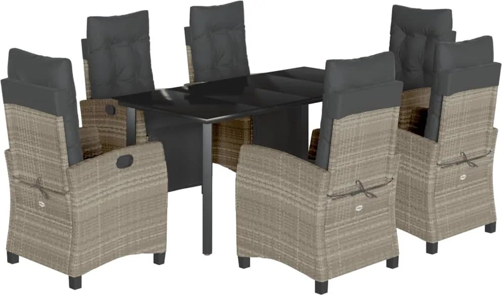 vidaXL Set mobilier de grădină cu perne, 7 piese gri deschis poliratan