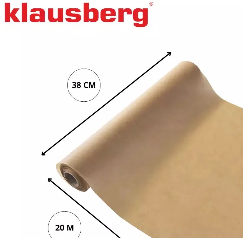 Hartie de copt Klausberg KB 7903, Rolă 20 m, 38 cm, -40 pana la 230°C, Utilizare universala, Neaderent, Maro