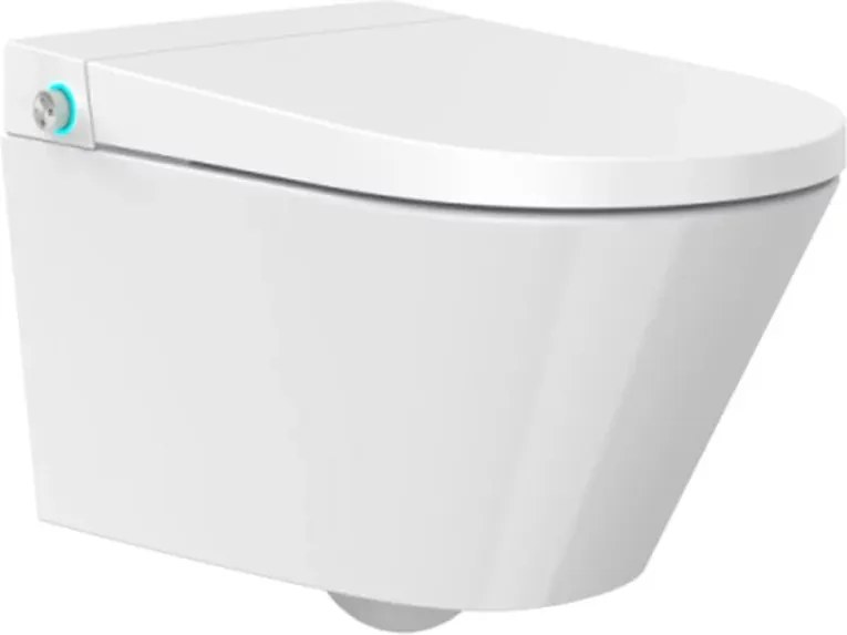 Set vas WC suspendat Inter Ceramic Smart Rimless cu functie bideu electric alb lucios si capac softclose