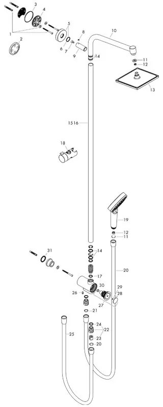 Set de dus Hansgrohe, Crometta E 240 Reno, cu palarie si para de dus, crom