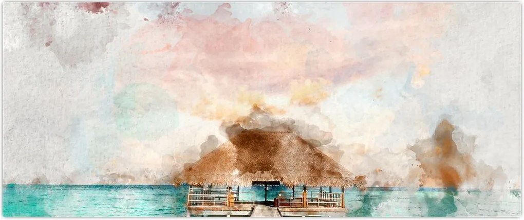 Tablou - Maldive, debarcader din lemn (120x50 cm)