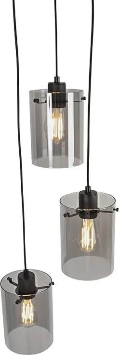 Lampă suspendată de design neagră cu sticlă fumurie cu 3 lumini - Dome