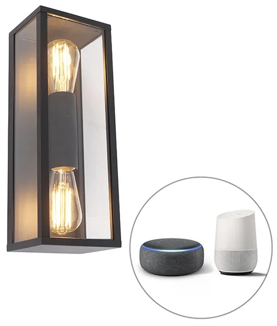Lampă de perete inteligentă neagră 38 cm 2 lumini IP44 incluzând Wi-Fi ST64 - Charlois