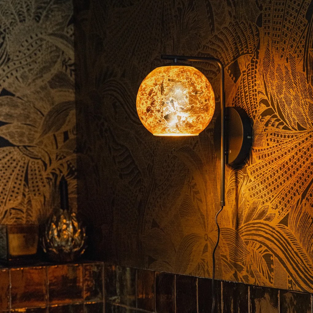 Aplică de perete de design neagră cu sticlă aurie - Bert
