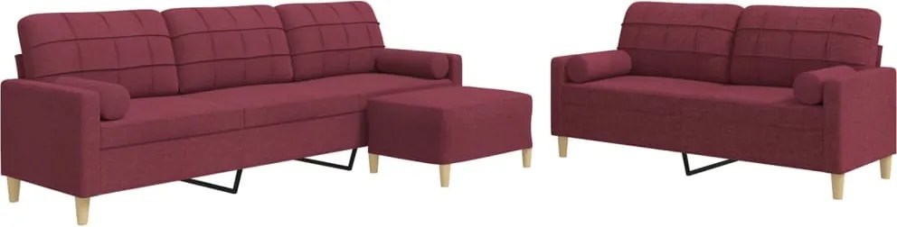 vidaXL Set canapele cu taburet și perne, 3 piese, roșu vin, textil