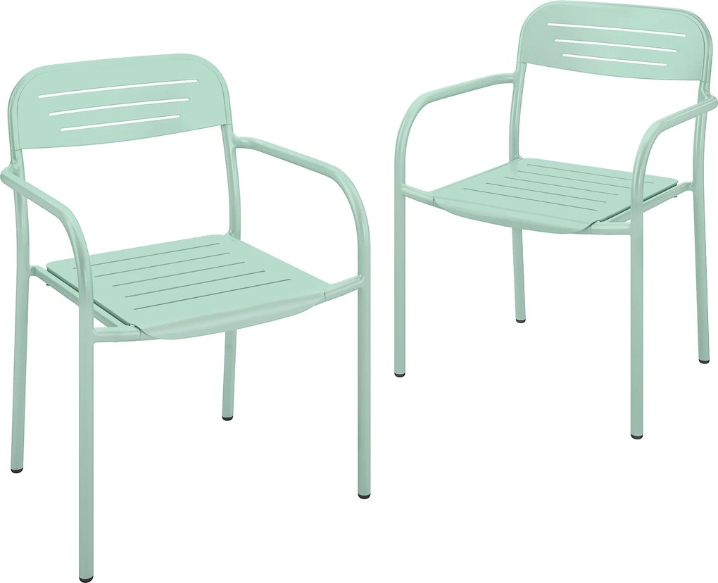 Outsunny Set 2 scaune de grădină stivuibile scaune de terasă cu design lamelă cotiere 56 x 58 x 78 cm Verde | Aosom Romania